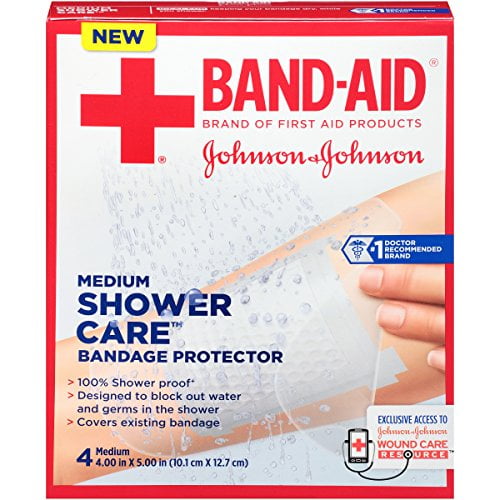 BandAid Shower Care Bandage Protector, Medium, 4 Count