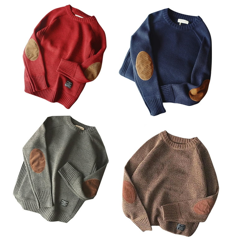 ニット・セーター IONSEOUL Washable Elbow Patch Knit JE803 Sorrowso Men Winter Thick Chunky Knit Long Sleeve Sweater