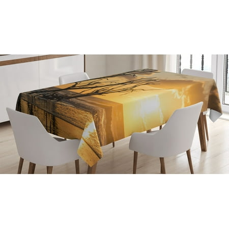 

Driftwood Decor Tablecloth Sea Theme Sunrise at Beach Trees without Leaves and Cloudy Sky Digital Image Rectangular Table Cover for Dining Room Kitchen 60 X 90 Inches Orange by Ambesonne