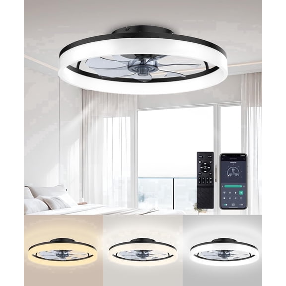 FancyMay 20 Inch Ceiling Fan with Lights – Low Profile Flush Mount Fan, 6 Speeds Stepless Dimming Remote for Bedroom
