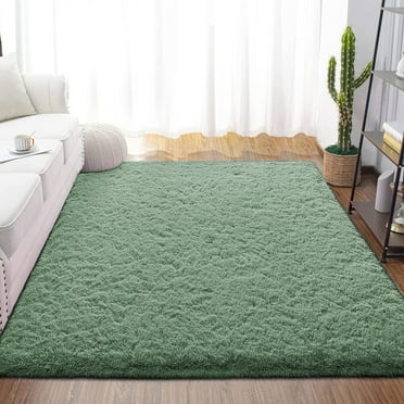 Dwelke Fluffy Shag Area Rugs Soft Fuzzy Shaggy Rugs for Girls Bedroom Kids Room Carpet Furry Throw Dorm Rug , 5'x8',Mustard Green