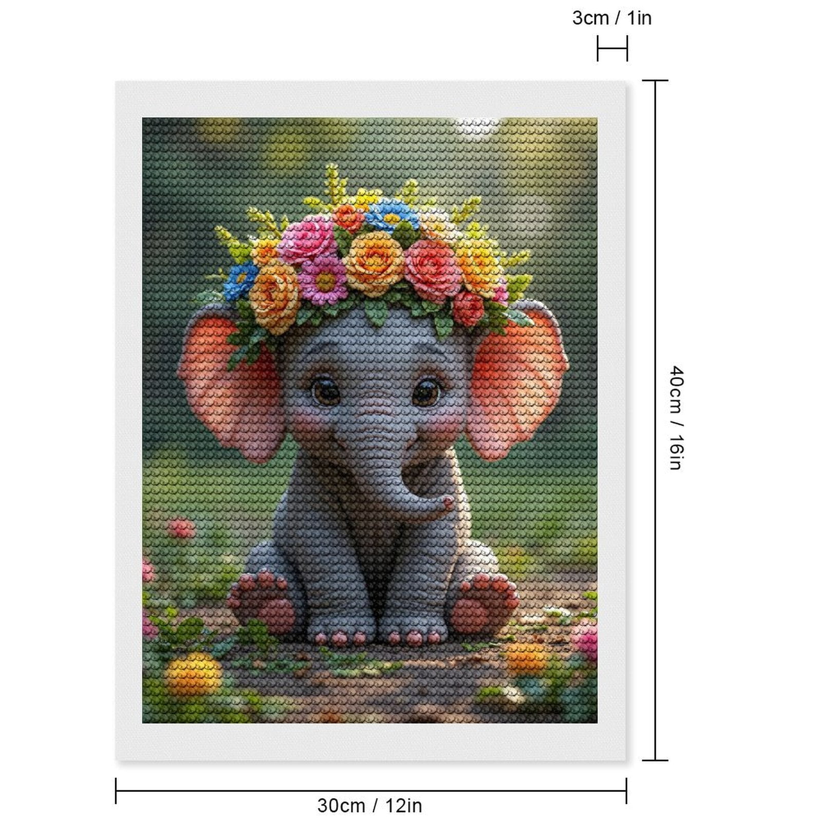 Diamond Art Kits for Adults, Elephant With Floral Headpiece 5D Diamond Painting Kits for Adults Beginners, DIY Full Drill Diamond Painting, Gem Art and Crafts 12x16