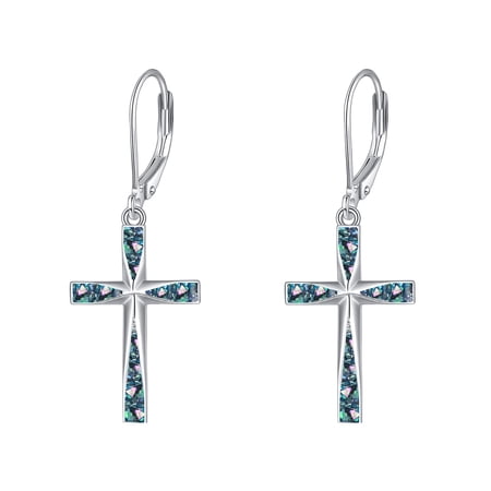 Cross Earrings 925 Sterling Silver Origami Cross Dangle Drop Earring Jewelry Gifts for Women