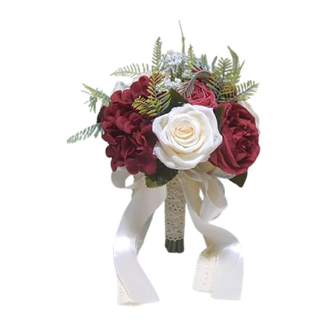 Ramo de novia para boda, decoración de flores para dama de honor, romántico y elegante ramo para lanzar. Rojo