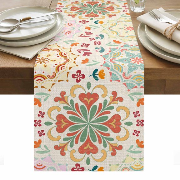 Table Runner Dresser Scarves 60 Inch Long,Turkey Floral Pattern Linen Dining Table Runners