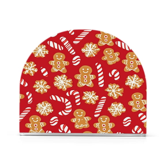 WOBOGO Gingerbread Cookies and Candy Cane Pattern Clear Acrylic Napkin Holder Kitchen Tissue Face Towel Cocktail Rack Bar Restaurant Dinner Paper Dispenser