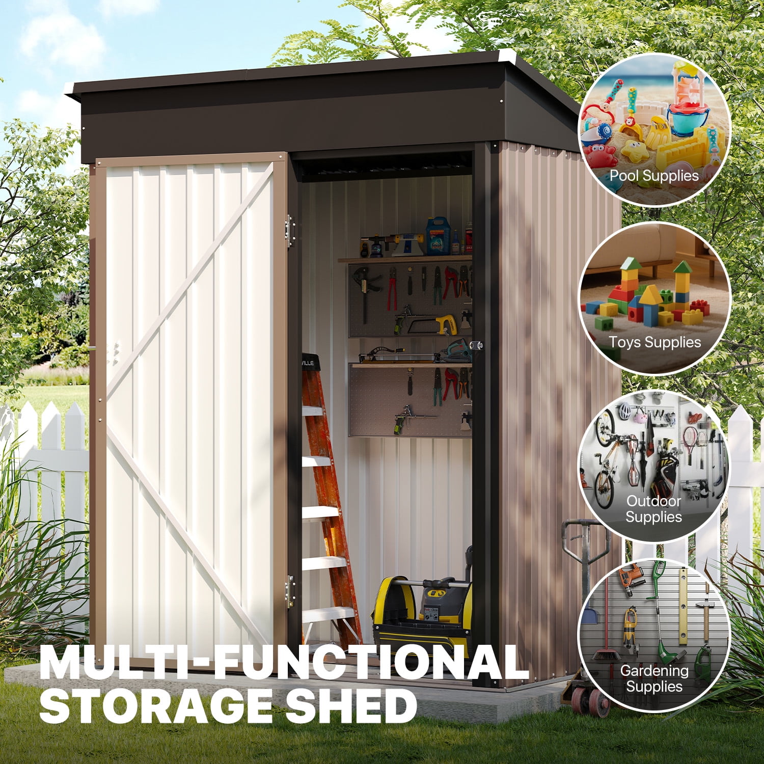 Bapipro 5'x 3' Outdoor Storage Shed, Metal Tool Shed with Lockable