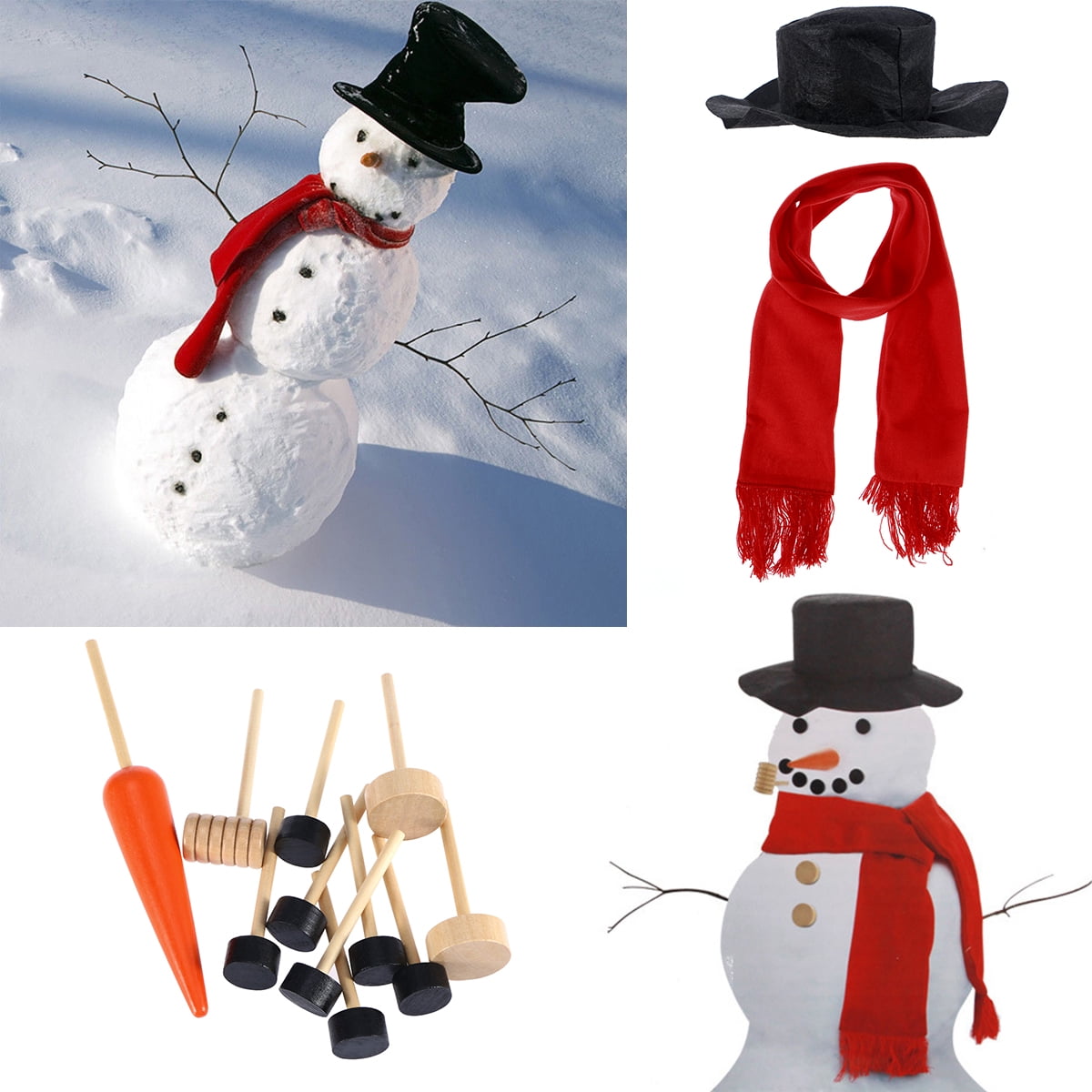Herrnalise 13Pcs Snowman Kit,Winter Outdoor Fun Toys for Kids Snowman  Decorating Kit Includes Hat Scarf Nose Pipe Eyes Mouth and Buttons  Christmas Holiday Decoration Gift 