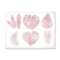 Designart 'Tropical Pink Watercolour Leaves On White I' Shabby Chic Framed Art Print