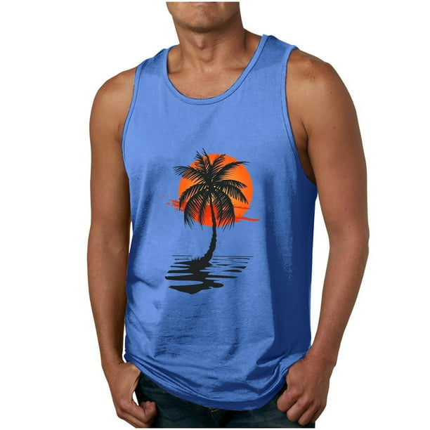 Camisetas de Tanque de los Hombres Tanque de los Hombres Incolor Gradiente de Impresión Cuello Redondo Correa Delgada Fuga Atrás Regular Casual Deportes Blusas de Tanque