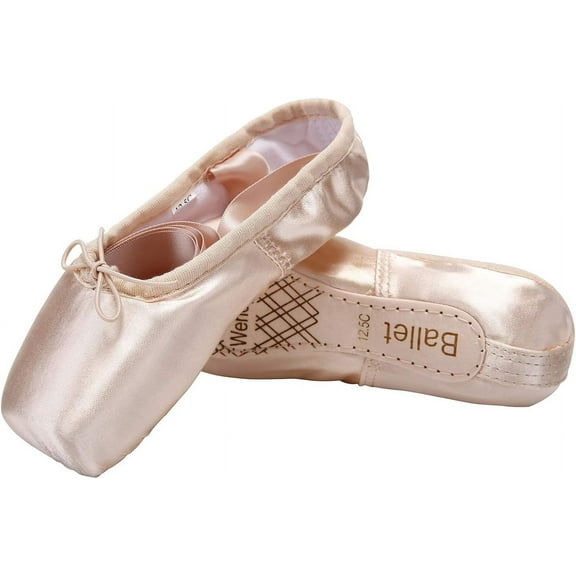 WENDYWU Girls Womens Dance Shoe Pink Ballet Pointe Slippers Ballet Flats Shoes with Ribbons Toe Pads Pink