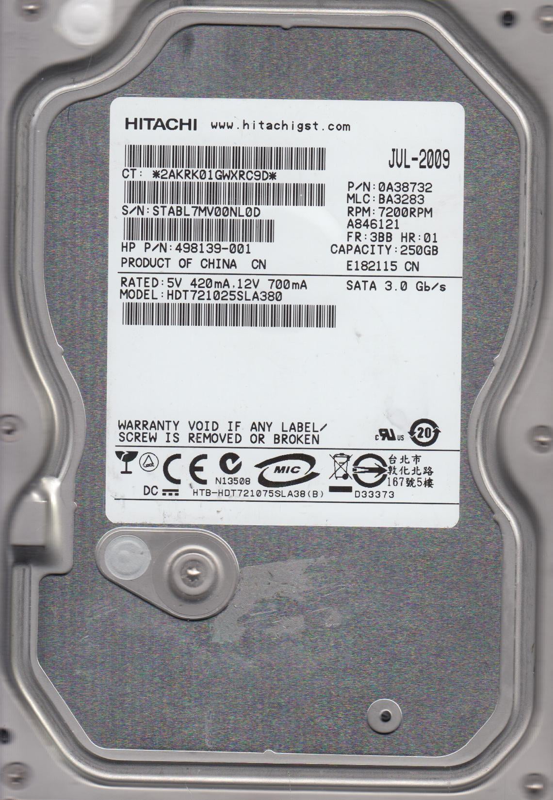 (未使用･未開封品)Hitachi HDS721050CLA662 500GB P/N: 0F15636 MLC: JPT50E HDS721050CLA662, PN 0F15636, MLC JPT50E, Hitachi 500GB SATA