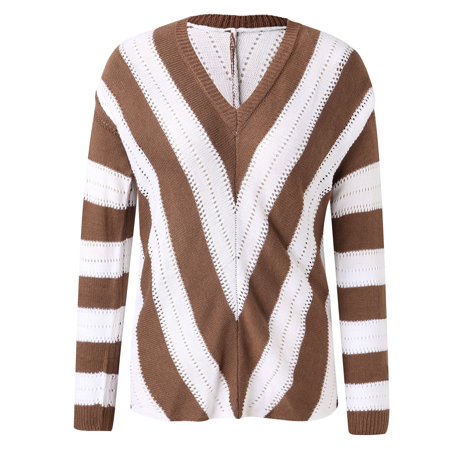 GDREDA Women's Fashion Long Sleeve Striped Color Block Knitted