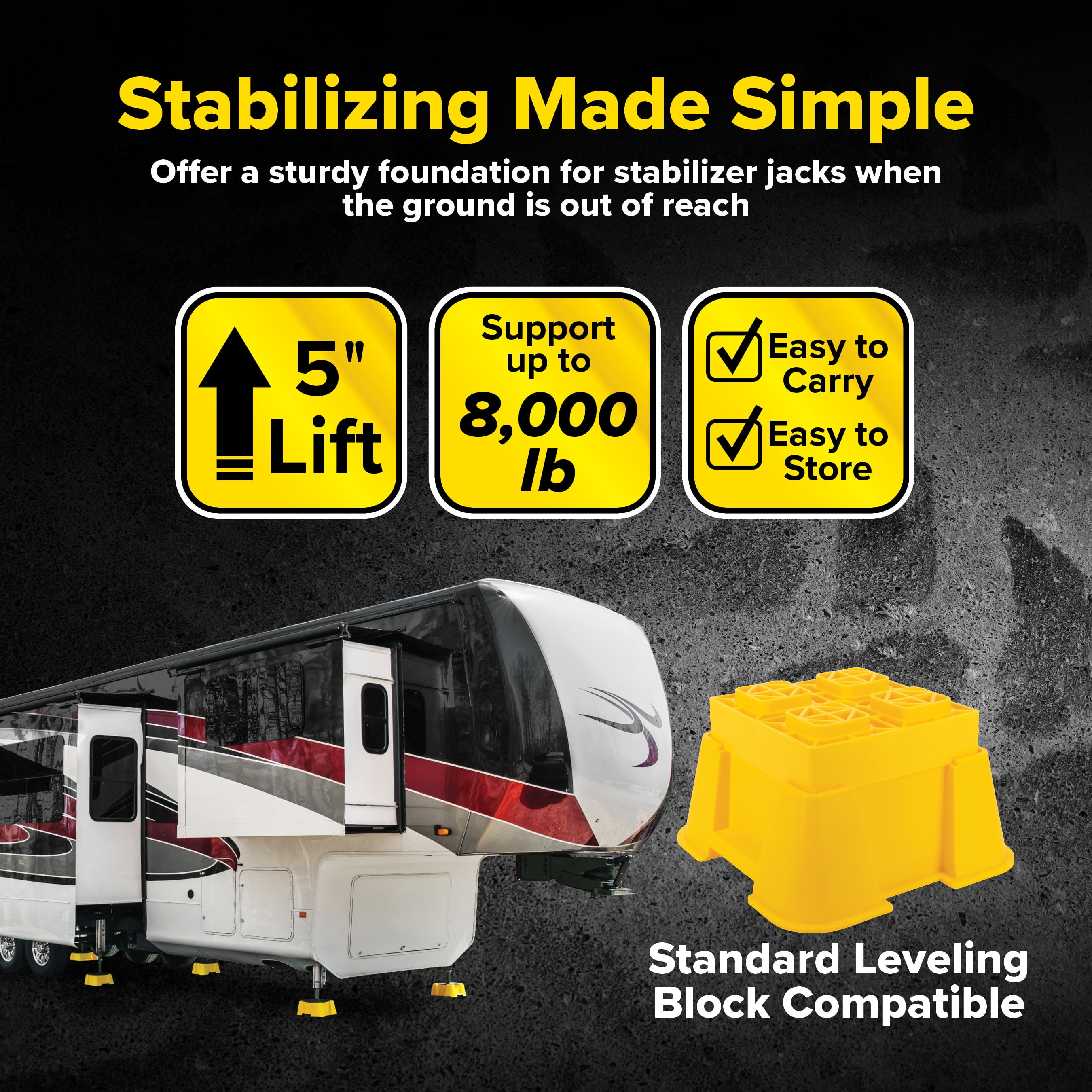 Camco FasTen RV Leveling Blocks - Supports Up to 8,000 Pounds - Yellow, 2-Pack (44539)