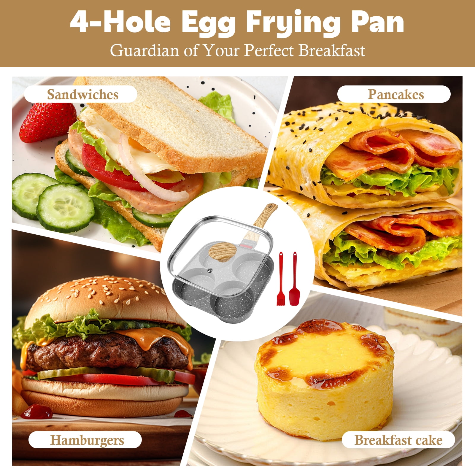 Godance 4-Cup Egg Pan Nonstick, 7.49" Frying Pan with Lid, Healthy Maifanite Stone Pan for Breakfast, Pancake, Hamburger, Burger, Sandwiches, Suitable for Gas Stove & Induction Cookware