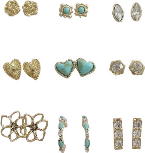 Time And Tru Eb 9on Turq Heart Studs/flower