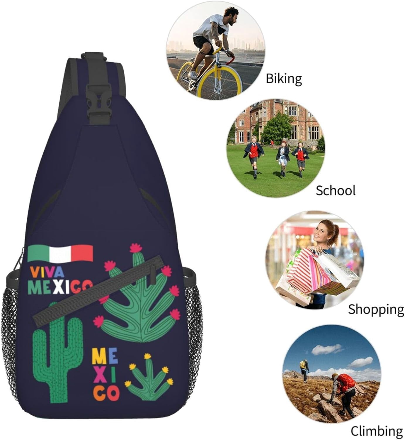 Mexico Hispanic Mexico Independence Day 2023 Sling Bag Crossbody Hiking Travel Chest Bags Backpack Shoulder Daypack for Women Men