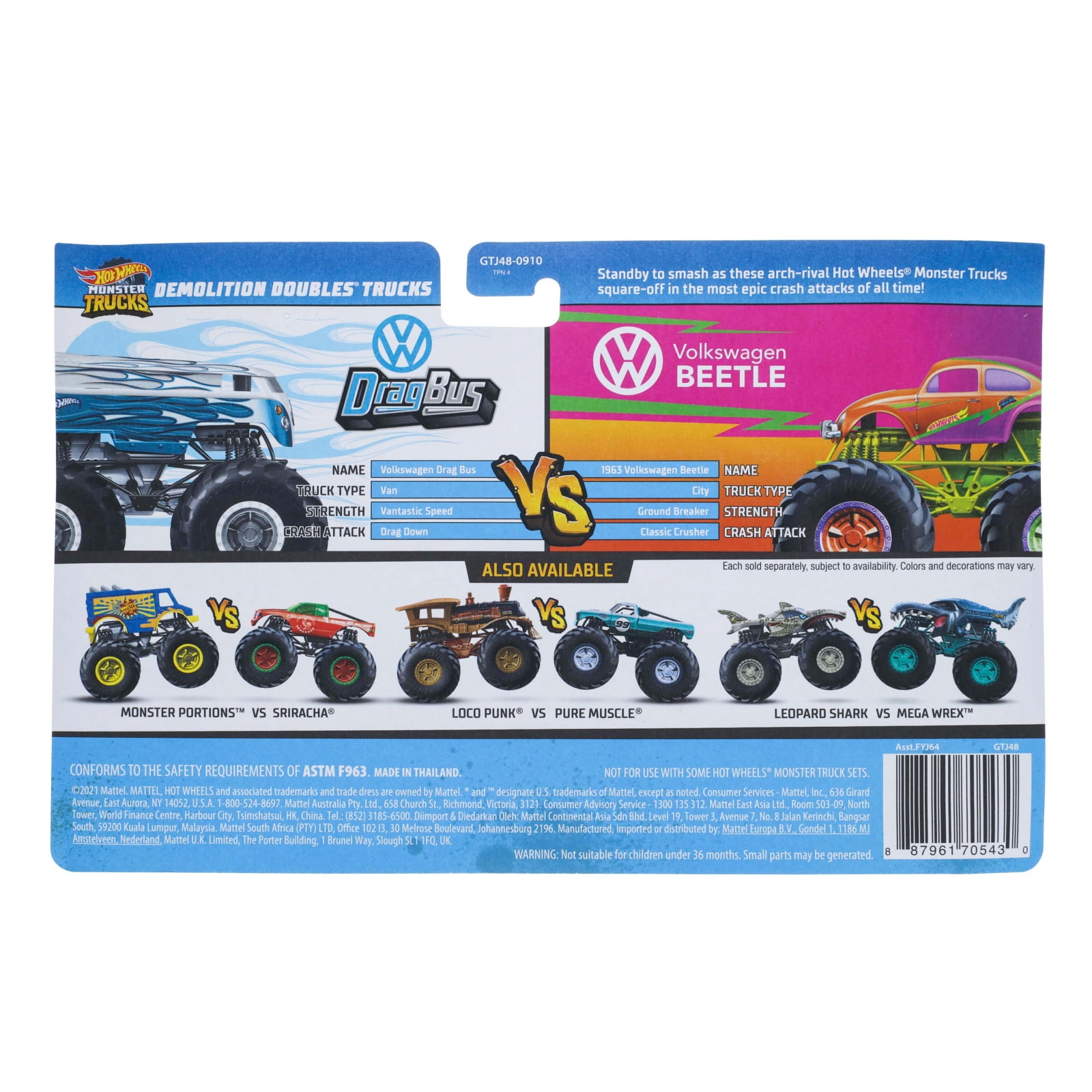 Hot Wheels Monster Trucks Demolition Doubles Drag Bus vs