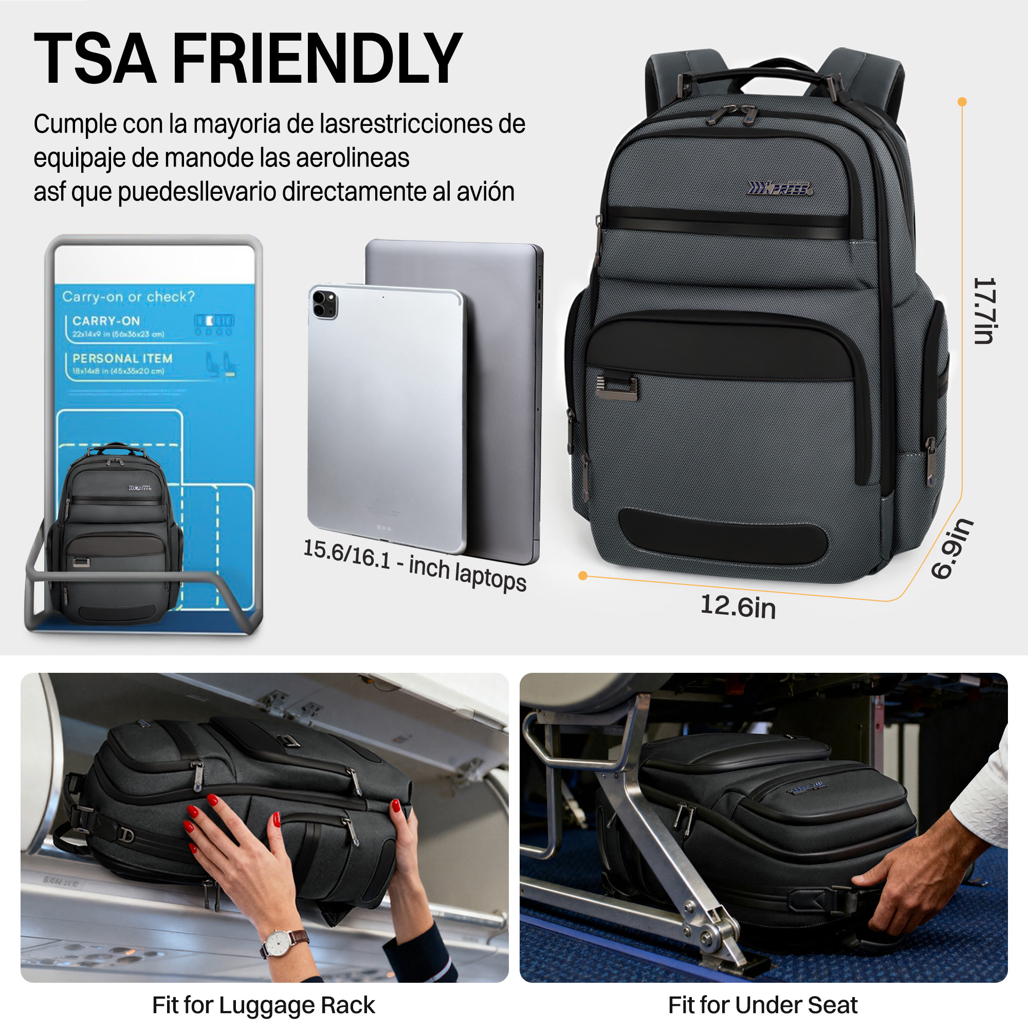 Laptop Backpack for Men Carry On Business Travel Backpack Large Casual Work Daypack Computer Bag Fits 15.6" Laptop, Gray, B00492