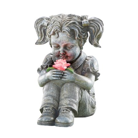 Collections Etc Sweet Solar Kids Garden Statue With Lighted Bird