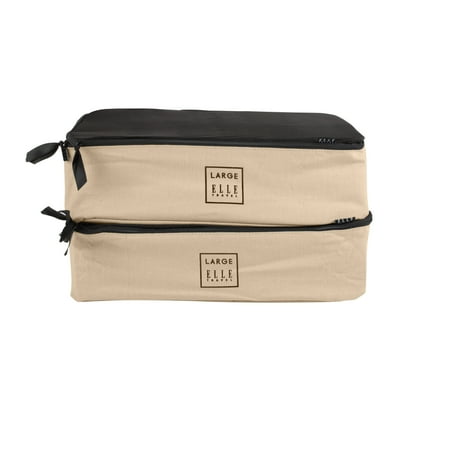 ELLE Paris Travel 2 Pack Large Canvas Rectangle Packing Cubes in Ivory