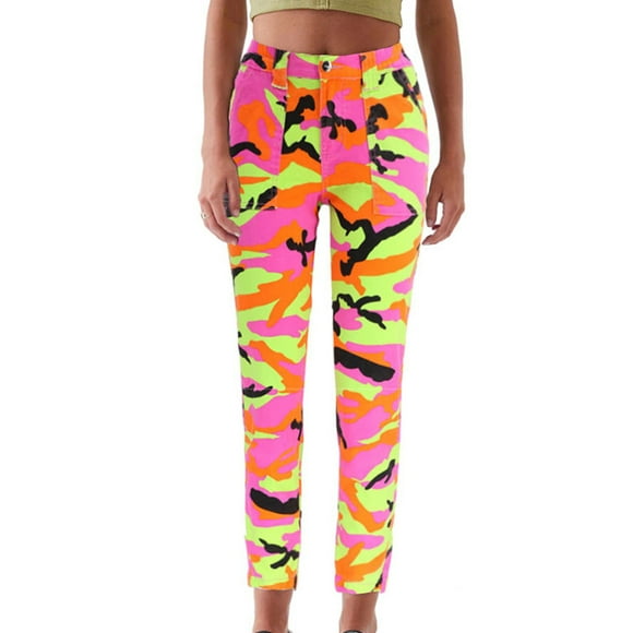 Bmisegm Women's Overalls Leggings Camouflage High Elastic Versatile Jeans Y2K Jeans for Women Pink XXL