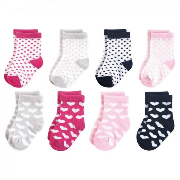 Luvable Friends Baby Girl Fun Essential Socks, Hearts Black Pink, 0-6 Months