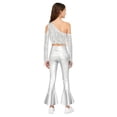 thumbnail image 2 of Haitryli Metallic 70S Disco Vintage Hippie Outfits Kids Girl Sequins Crop Top and Bell Bottom Pants Jazz Stage Dancewear Silver 16, 2 of 7