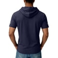 thumbnail image 4 of KXDMNE Mens Quick Dry Short Sleeve Hoodie - with Pocket Solid Color Moisture Wicking Pullover Athletic All Season Performance Workout Top, Navy, 2XL, 4 of 5