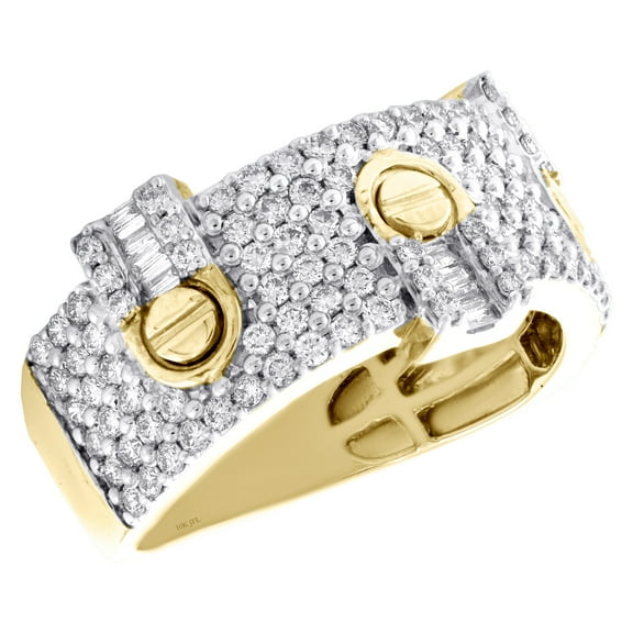 10K Yellow Gold Baguette Diamond Screw Motif Wedding Band 12mm Mens Ring 1.35 CT