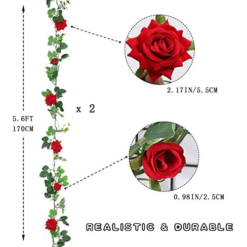 Flowroyal 2pcs Vines de rosas artificiales 5.5 pies Flores de terciopelo para colgantes de guirnaldas y decoración de bodas (rojo). Floweroyal Ver descripción