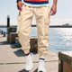 thumbnail image 1 of Pantalones largos para hombre, informales, a la moda, transpirables, con cintura elástica y múltiples bolsillos, pantalones cargo con cierre de velcro, pantalones de rayón para hombre., 1 of 9