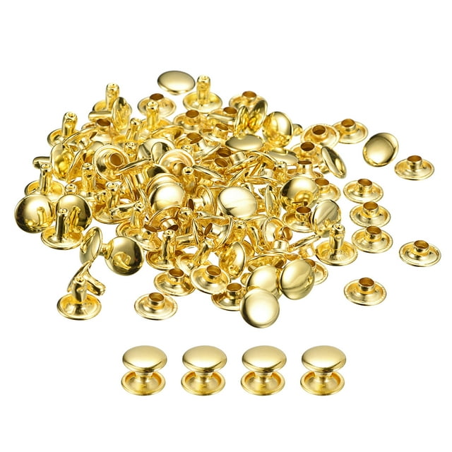 Unique Bargains 100 Ensembles Rivets en Cuir 12x8mm Double Bouchon Rivets Ton Or