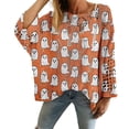 thumbnail image 2 of YVNAURA Halloween Pullover Sweater for Women Knitted Pumpkin Graphic Crewneck Cozy Warm Casual Fall Winter Spooky Season Daily Outfit Top 1 Pack, Brick Red,L, 2 of 4