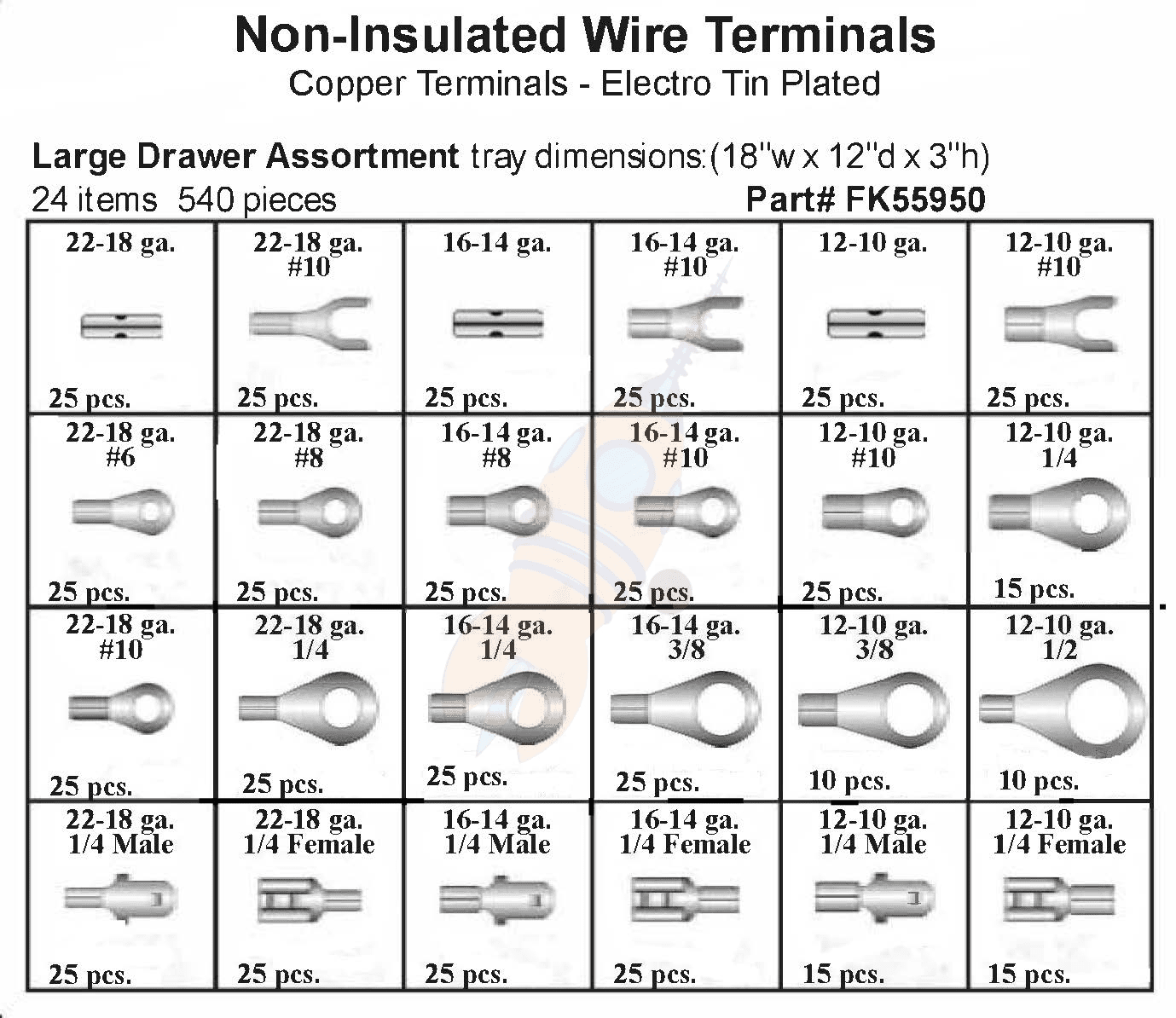 Large Drawer NonInsulated Wire Terminals Copper Tin