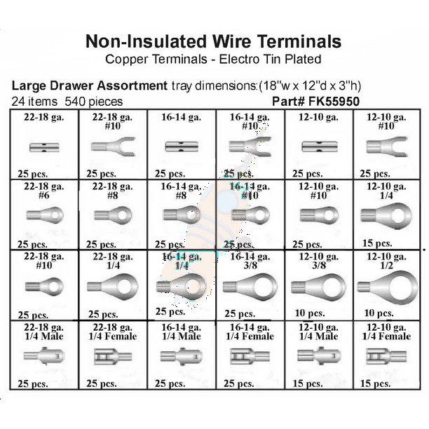 Large Drawer NonInsulated Wire Terminals Copper Tin