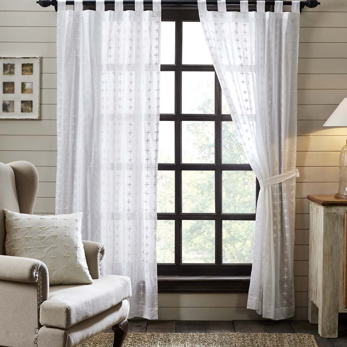 Marshmallow White Farmhouse Curtains Willow Tab Top Cotton Tie Back(s