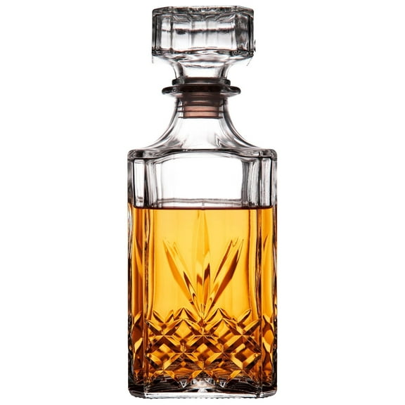 Whiskey Decanter with Stopper - 34oz Vintage Glass Carafe for Bourbon, Gin, Tequila & Liquor - Decorative Textured Design, Easy Pour Alcohol Decanter