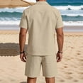 thumbnail image 4 of Linen Sets for Men Button Down Cuban Guayabera Shirt with Pocket Shorts Set 2 Piece Cotton Linen Outfits Big and Tall Size S-3XL Khaki, 4 of 6
