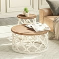 thumbnail image 2 of COZAYH Farmhouse Coffee Table, Distressed Tray Top Table with Curved Motif Frame Base for Boho, Rustic, French Country Decor, Round, White, 2 of 7