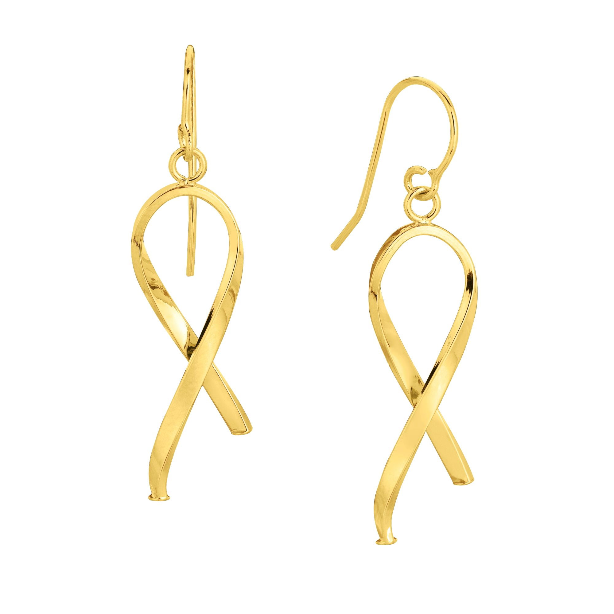 14K Yellow Gold Shiny Ribbon Like Freeform Drop Earrings