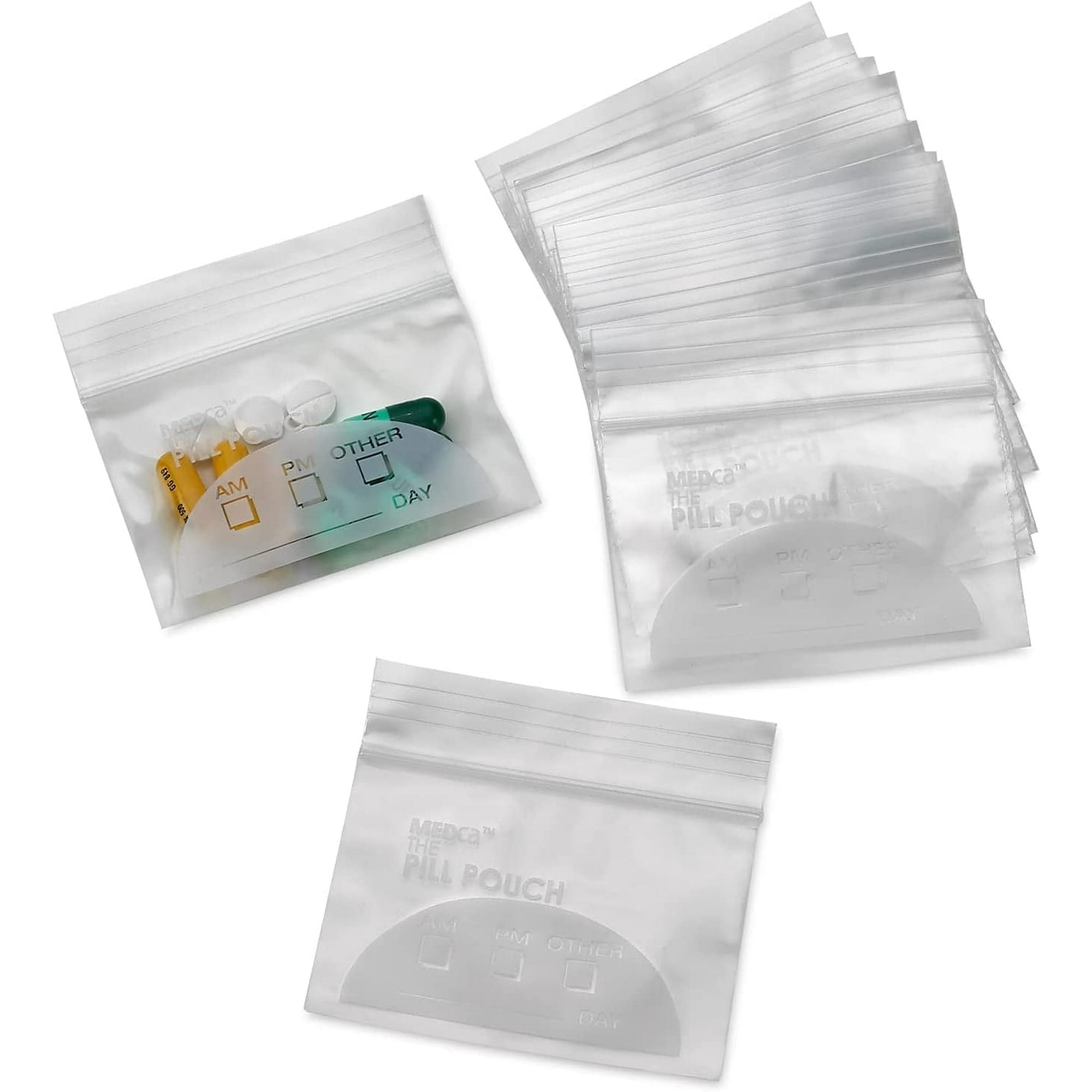 MEDca Reusable Pill Bag Pouch, 100 Ct, 3" x 2.75" Airtight Seal & Zipper Lock