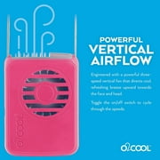 O2COOL 3.5 inch Deluxe Personal Rechargeable Necklace Fan for Cooling, 3 Speed Vertical Air Flow, Pink Raspberry