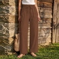thumbnail image 2 of Women's Cotton Linen Loose Fit Drawstring Casual Pants With Pockets, Mid Waisted Straight Leg Trousers, Soft Breathable Summer Work Pants for Business Travel Vacation | TruBelle,Coffee 3XL, 2 of 9
