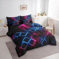 thumbnail image 2 of Castle Fairy Abstract Neon Cube Grid Queen Bedding 7pcs,Minimalism Glowing Square Bedding Comforter Set Queen,Magenta Blue Black,Reversible, 2 of 7