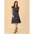thumbnail image 3 of Vestido de volantes fruncidos con cuello En V Allegra K para mujer Azul oscuro S, 3 of 6
