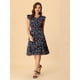 thumbnail image 3 of Vestido de volantes fruncidos con cuello en V y mangas con volantes florales para mujer Azul oscuro M, 3 of 6