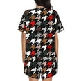 thumbnail image 3 of Bingfone Houndstooth Green Red Print Pajamas Sets for Women Soft Short-Sleeved Pjs with Lounge Shorts Two Piece Sleepwear, 3 of 8