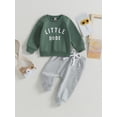 thumbnail image 3 of Baby Toddler Boys Fall Winter Outfits Little Dude Letter Printed Long Sleeve Sweatshirts Pants 2Pcs Clothes Set, 3 of 9