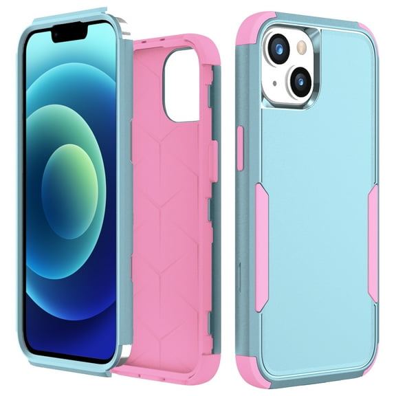 TECH CIRCLE Case for iPhone 15 2023 - Hard Plastic Durable Soft Silicone Hybrid Cell Phone Basic Case Shockproof Protective Lightweight Slim Shell Cover, Light Blue Pink